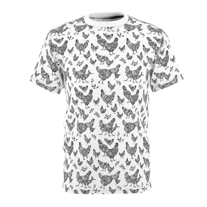 Chic Chicken Pattern Unisex Tee showcasing a fun and stylish farmhouse vibe