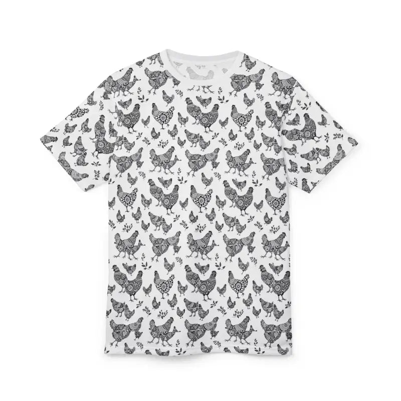 Chic Chicken Pattern Unisex Tee featuring a fun and stylish farmhouse design