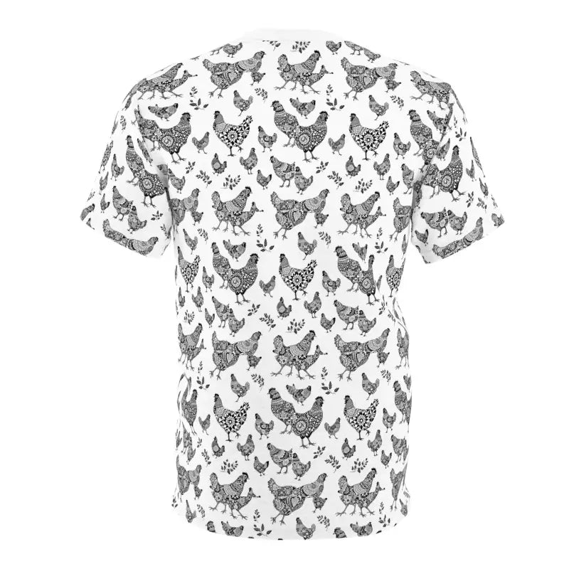 Chic Chicken Pattern Unisex Tee featuring a whimsical chicken design for farmhouse style