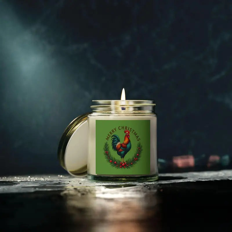 Christmas Rooster Candle in Coconut Apricot Wax showcasing festive holiday charm