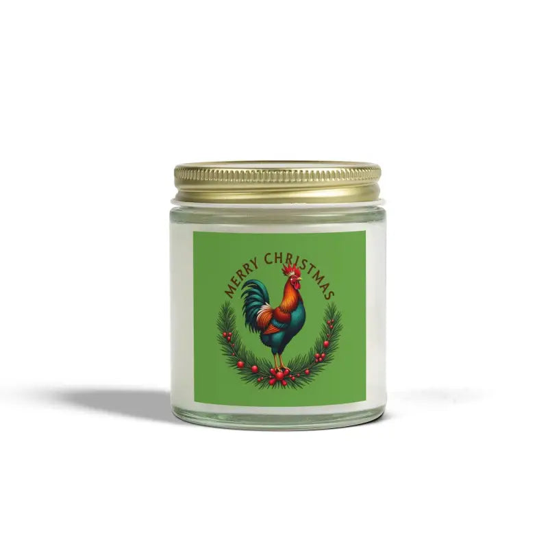 Christmas Rooster Candle in Coconut Apricot Wax with festive holiday decorations