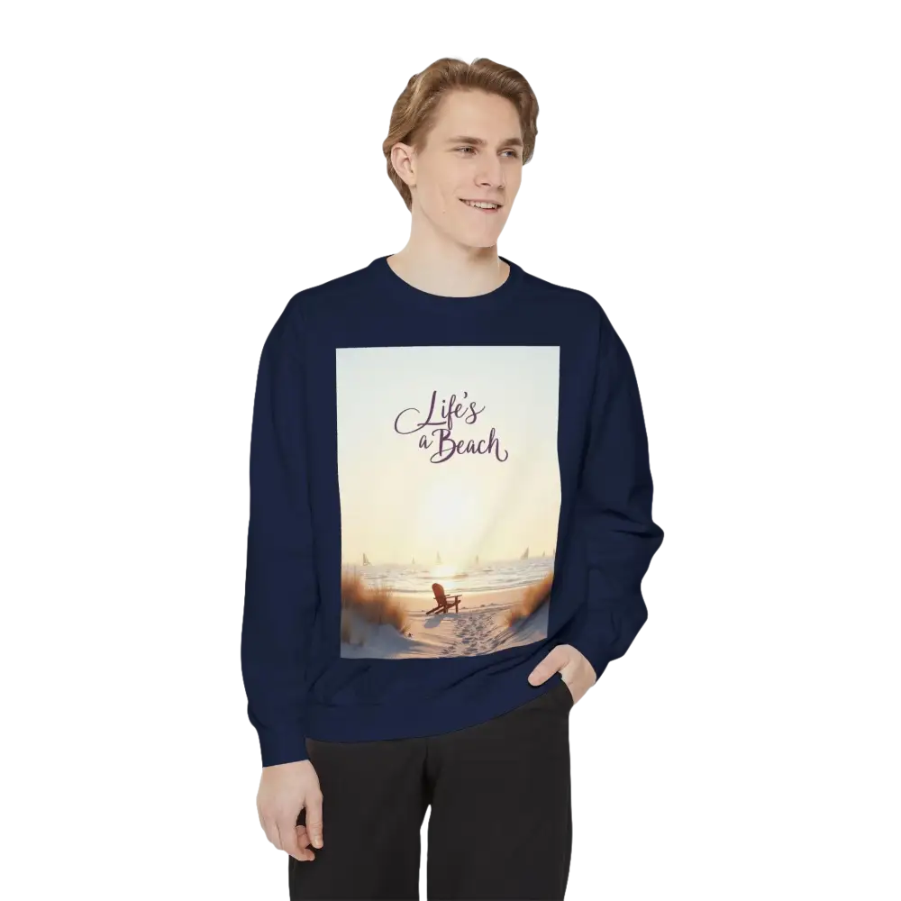 Navy long-sleeved Coastal Style Unisex Beach Life Sweatshirt for stylish casual wear