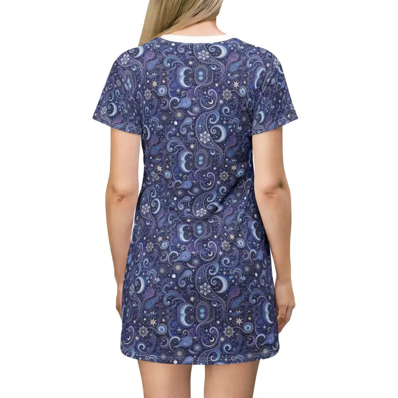 Blue paisley print T-shirt dress from Cosmic Paisley collection offering stylish comfort