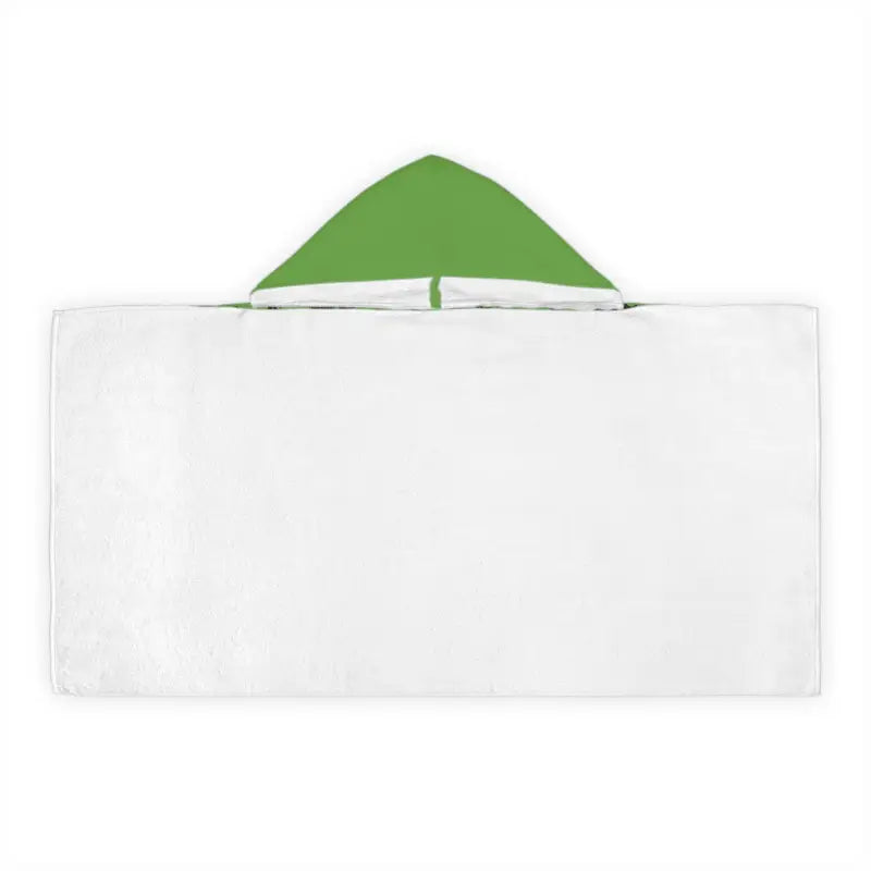 White hooded towel with green hood for kids featuring a fun Dino Dinosaur design