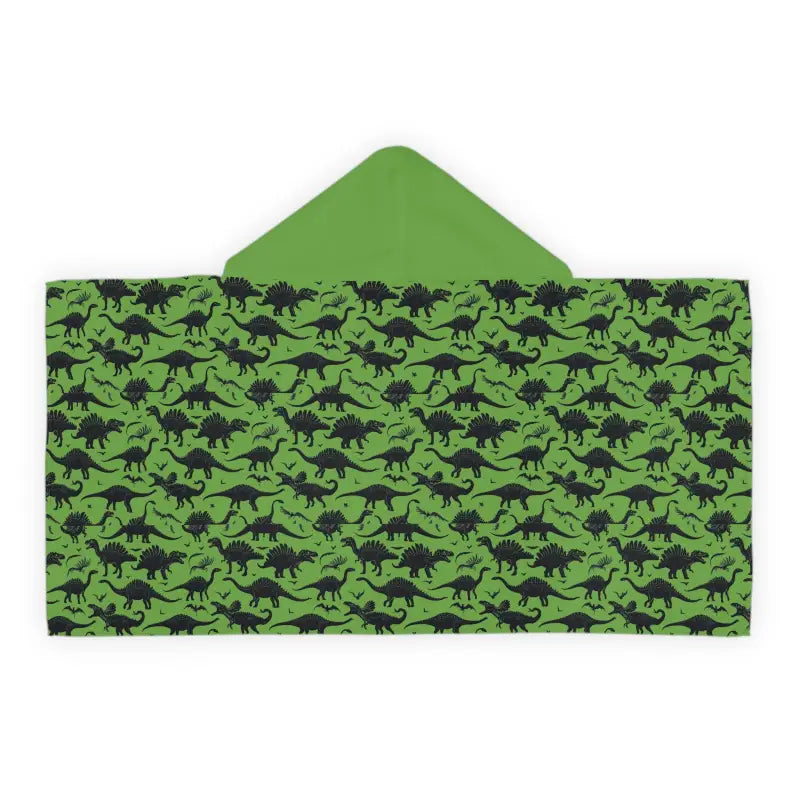 Green dinosaur-patterned hooded towel for kids’ fun bath time and bathing accessories