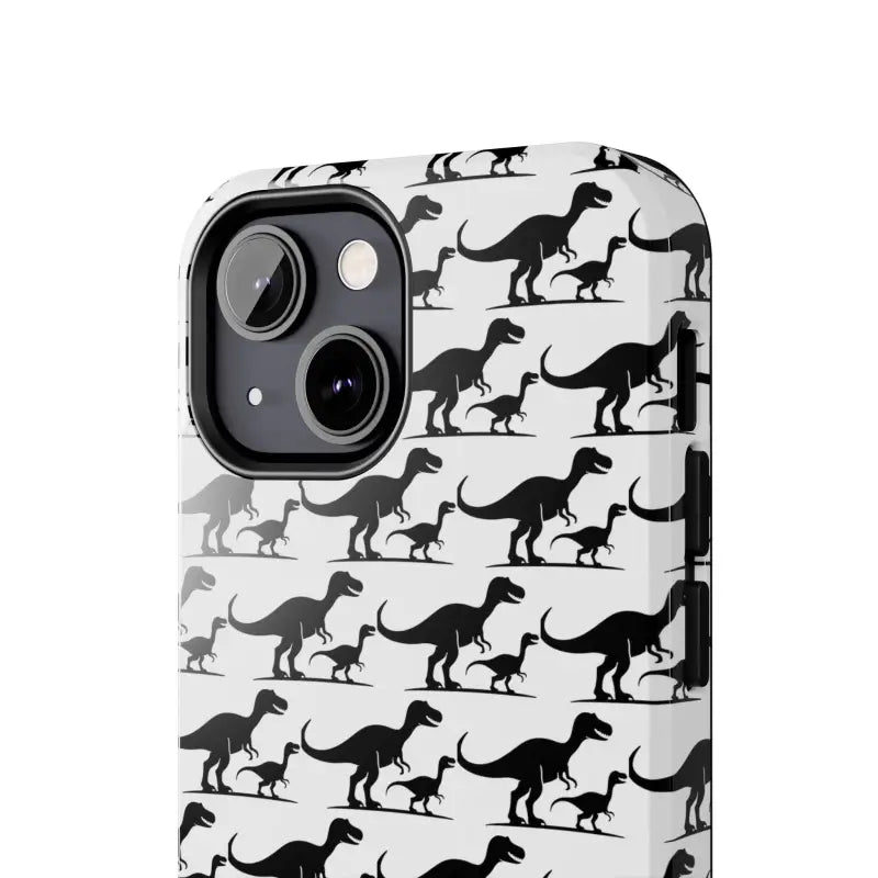 Dinosaur-patterned phone case for iPhone and Samsung showcasing vibrant prehistoric designs