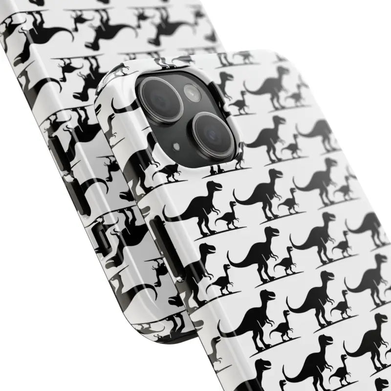 Dinosaur-patterned phone cases for iPhone and Samsung in vibrant designs