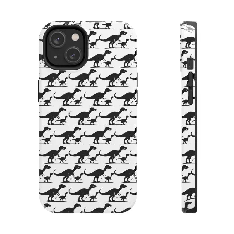 Dinosaur-patterned phone case for iPhone and Samsung devices displayed for purchase