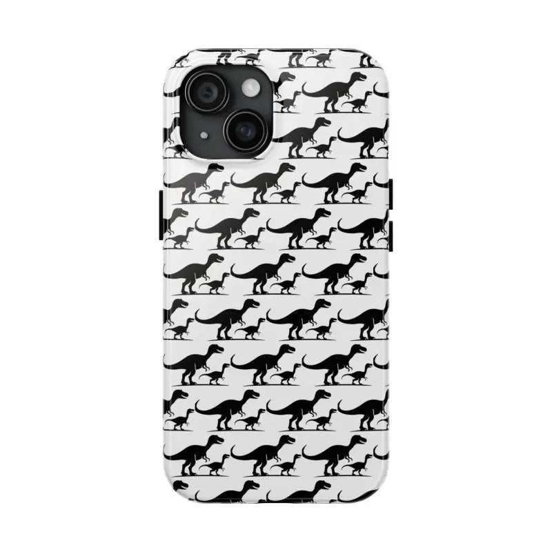 Dinosaur-patterned phone case for iPhone and Samsung, featuring vibrant dinosaur designs