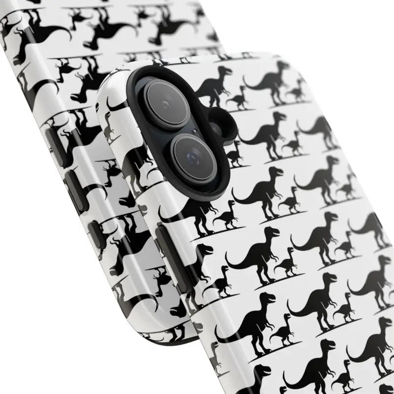 Dinosaur-patterned phone cases for iPhone and Samsung in colorful designs