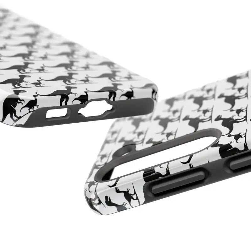 Dinosaur-patterned phone cases for iPhone and Samsung showcasing playful designs