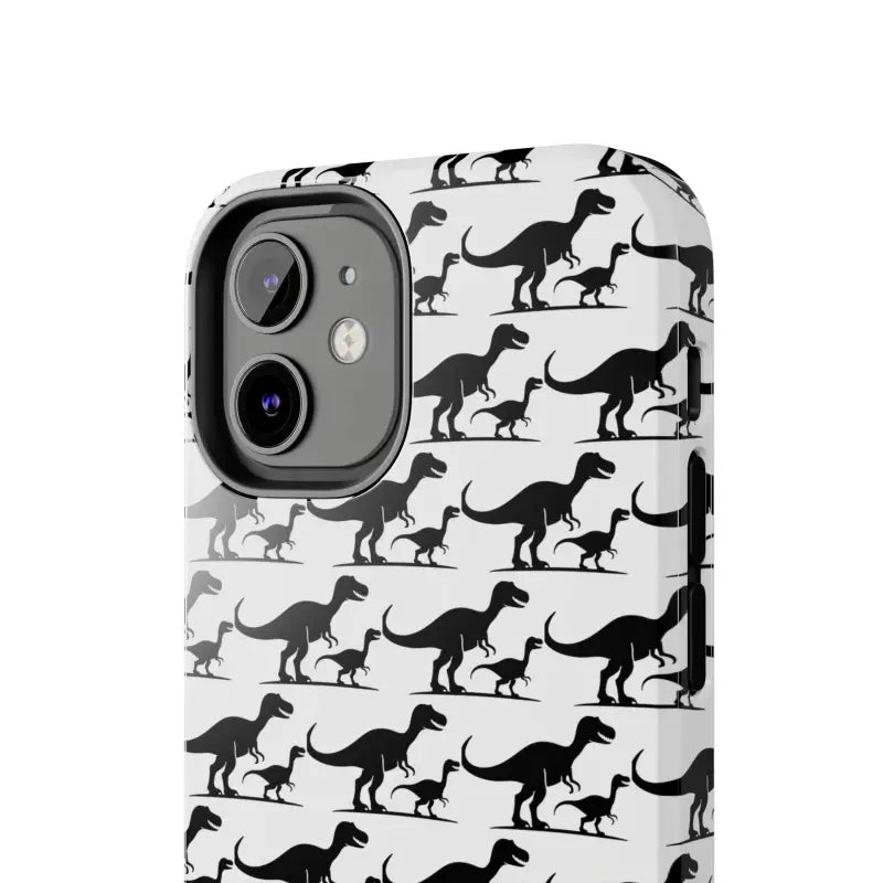 Dinosaur-patterned phone case for iPhone and Samsung featuring vibrant designs