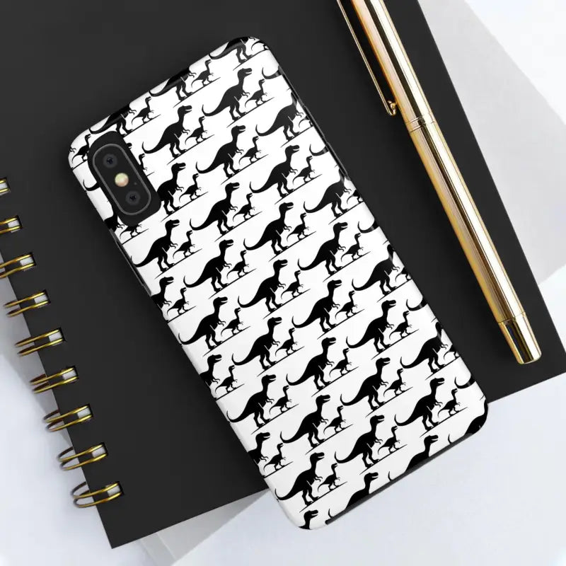 Dinosaur-patterned phone case for iPhone and Samsung, showcasing fun prehistoric designs