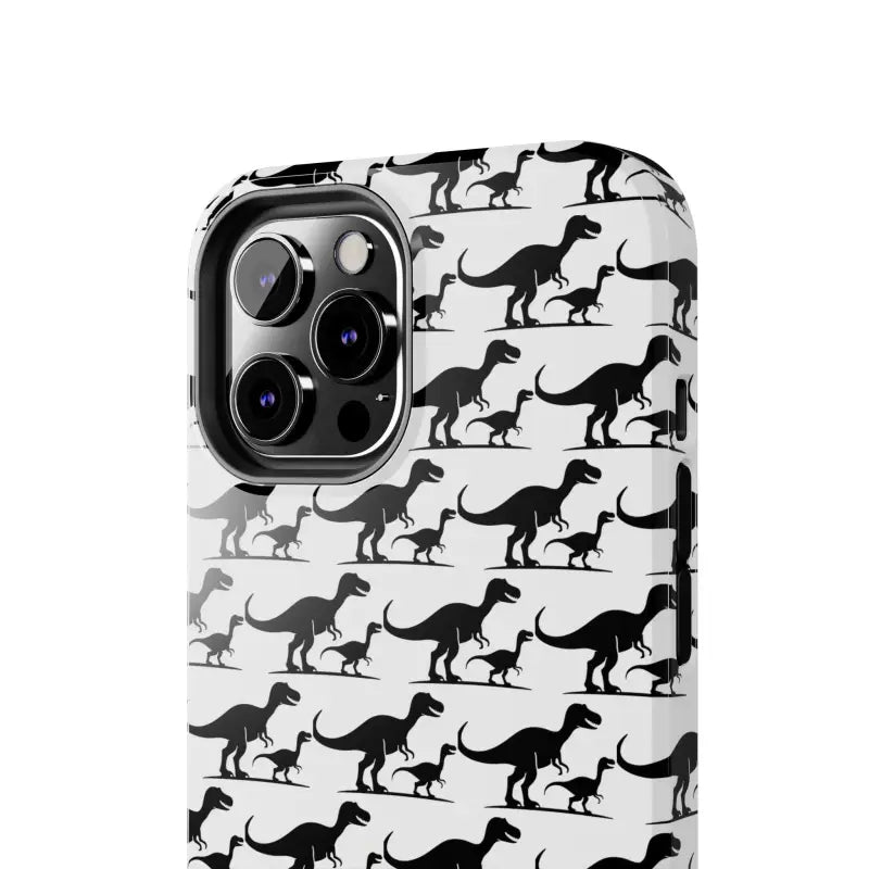 Dinosaur-patterned phone case for iPhone and Samsung featuring vibrant dinosaur prints