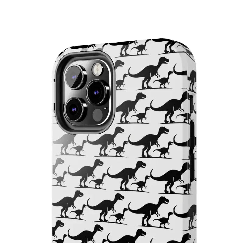 Dinosaur-patterned phone case for iPhone and Samsung, showcasing vibrant design