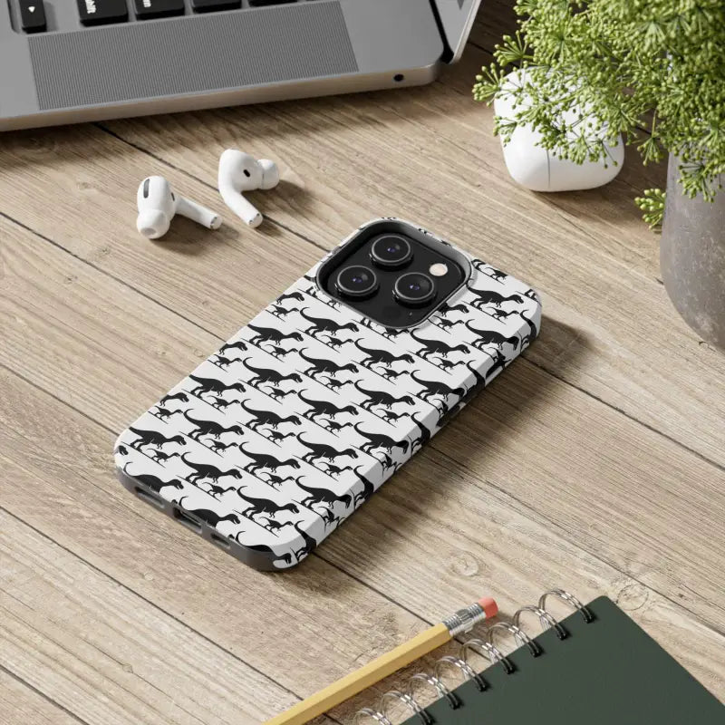 Dinosaur-patterned phone case for iPhone and Samsung showcasing vibrant designs
