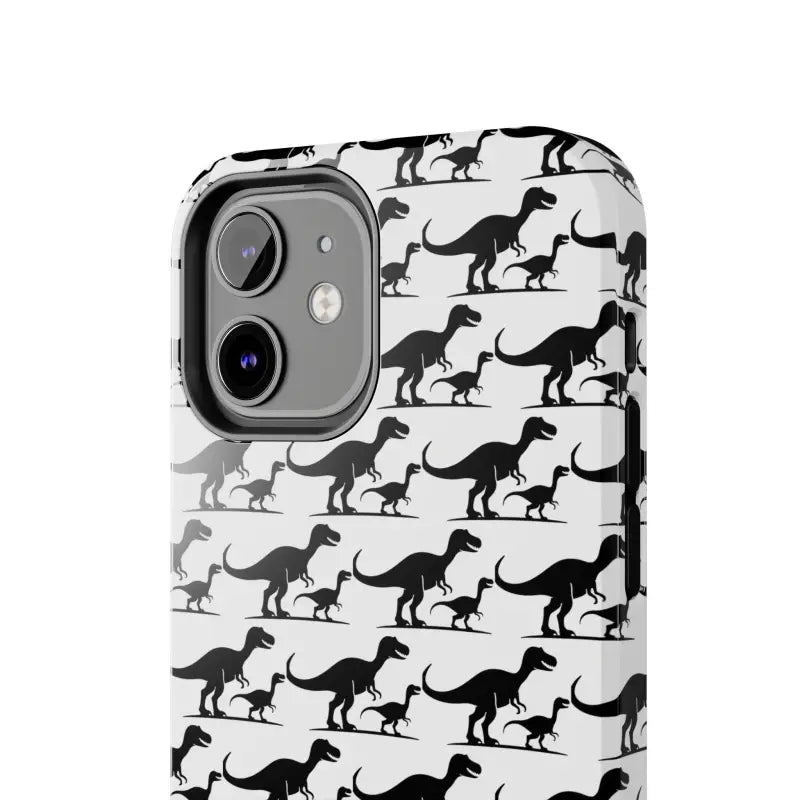 Dinosaur-patterned phone case for iPhone and Samsung, showcasing vibrant dinosaur designs
