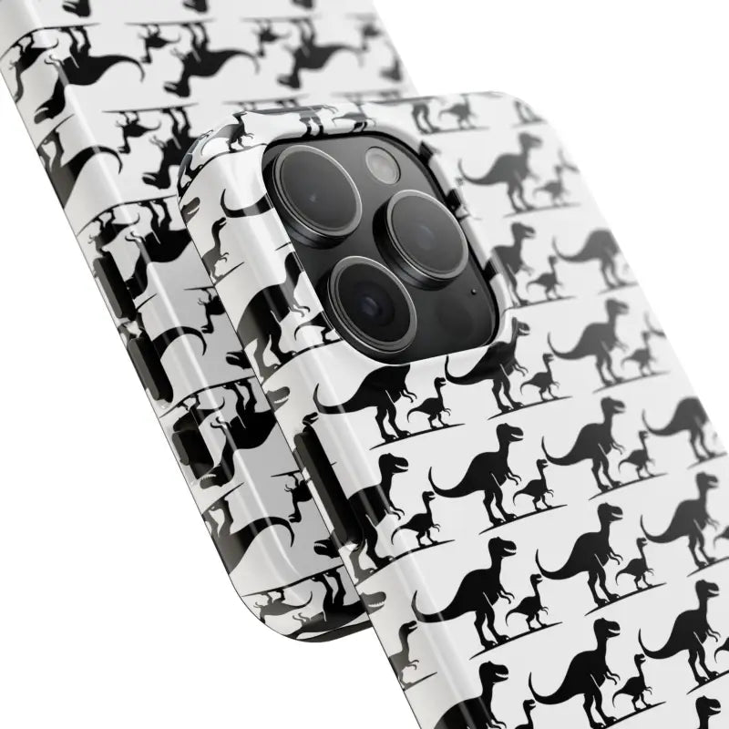 Dinosaur-patterned phone case for iPhone and Samsung devices, featuring vibrant designs
