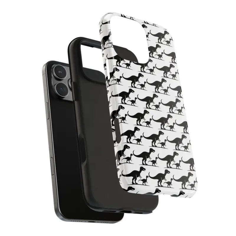 Dinosaur-patterned phone case for iPhone and Samsung featuring vibrant designs