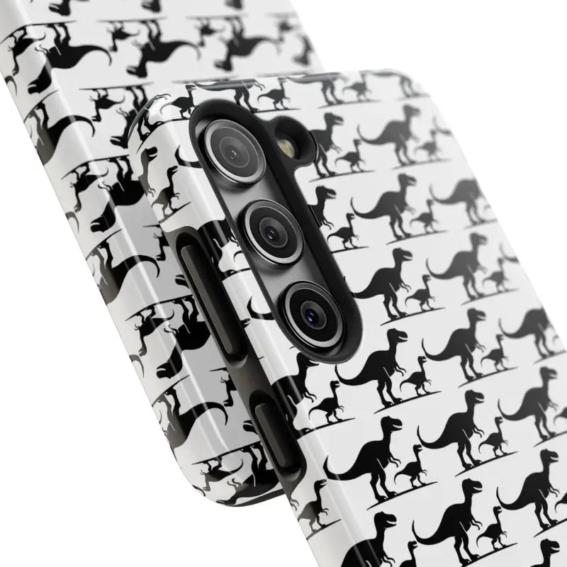 Dinosaur-patterned phone case for iPhone and Samsung showcasing vibrant design