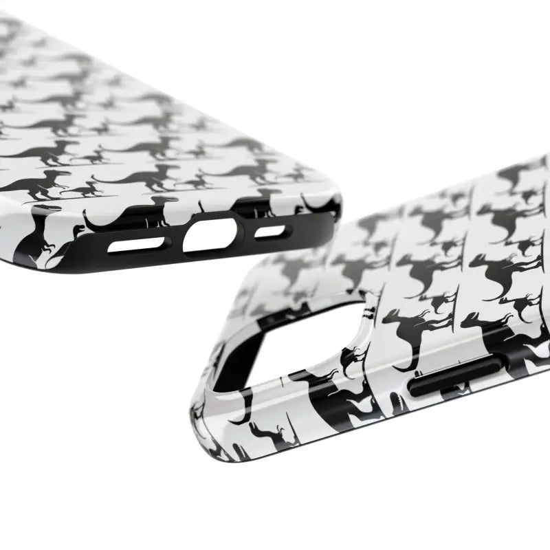 Dinosaur-patterned phone case for iPhone and Samsung, featuring vibrant dinosaur designs