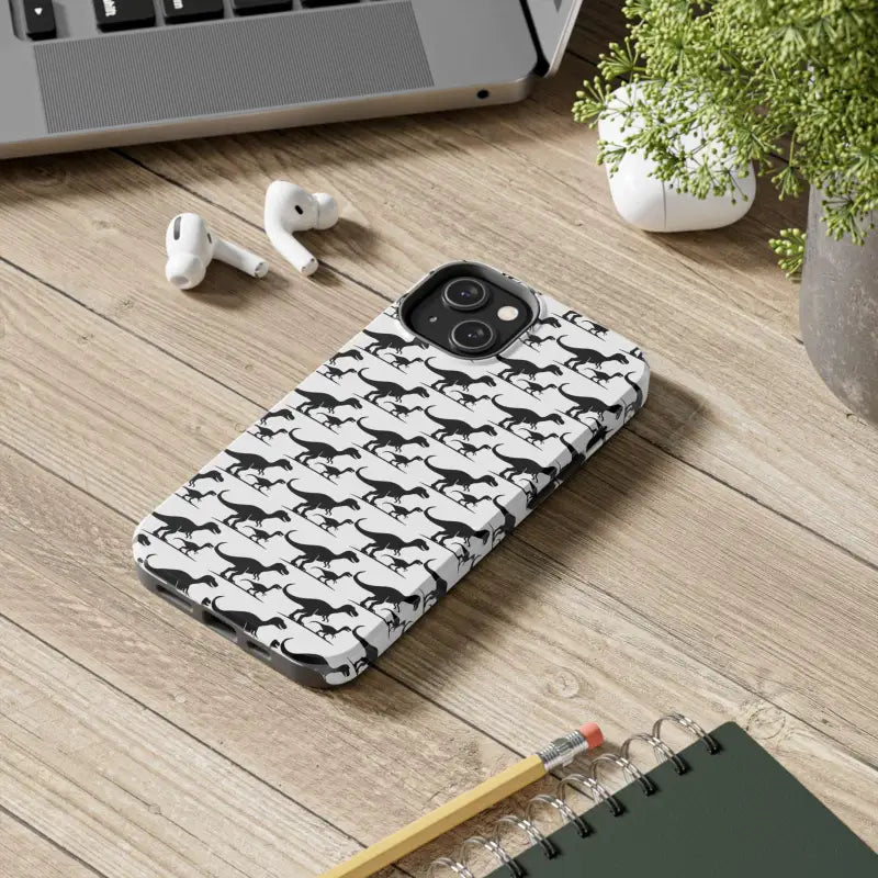 Dinosaur-patterned phone case for iPhone and Samsung, showcasing a playful design
