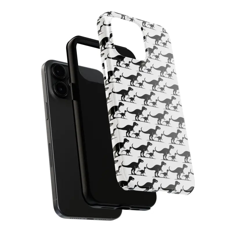 Black smartphone featuring a Dinosaur Phone Case for iPhone and Samsung