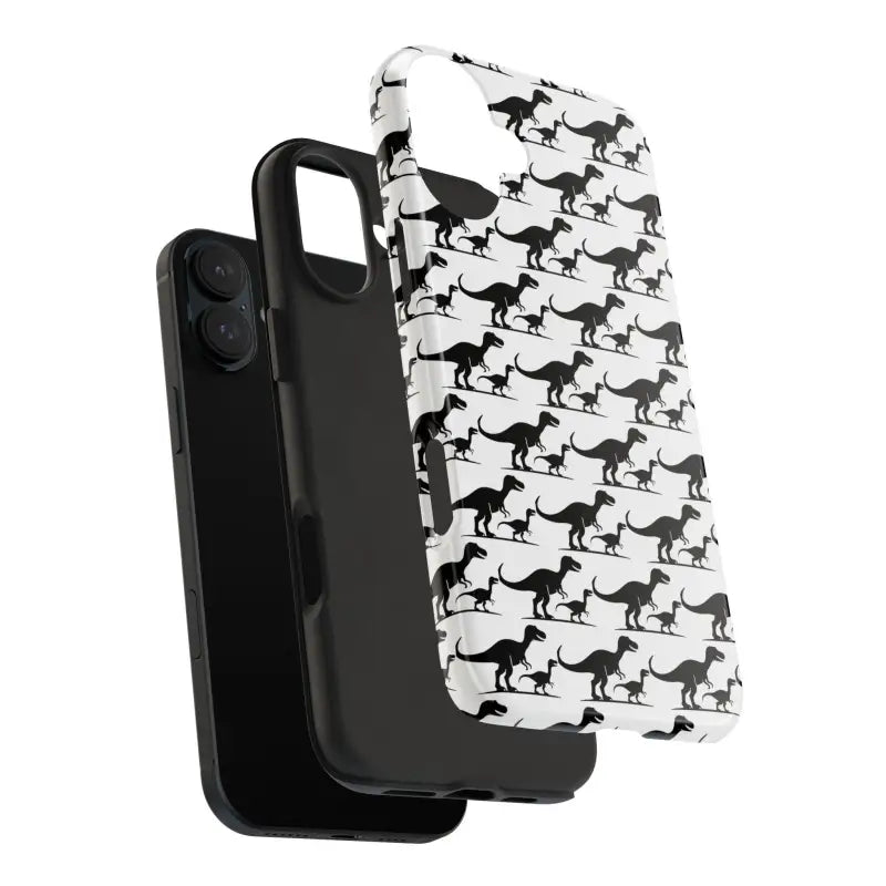 Black and white dinosaur patterned phone case for iPhone and Samsung devices