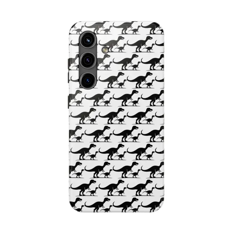 Dinosaur-patterned phone case for iPhone and Samsung in vibrant colors and design