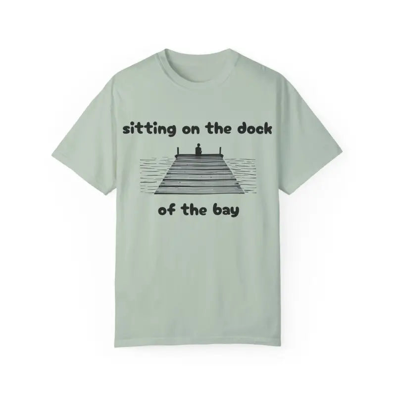 Light green t-shirt featuring a dock graphic from Dock of the Bay collection