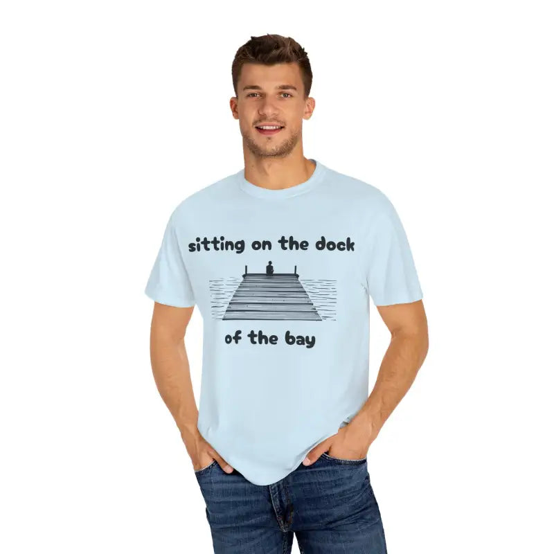Light Blue Aqua Dock of the Bay T Shirt featuring stylish light green accents