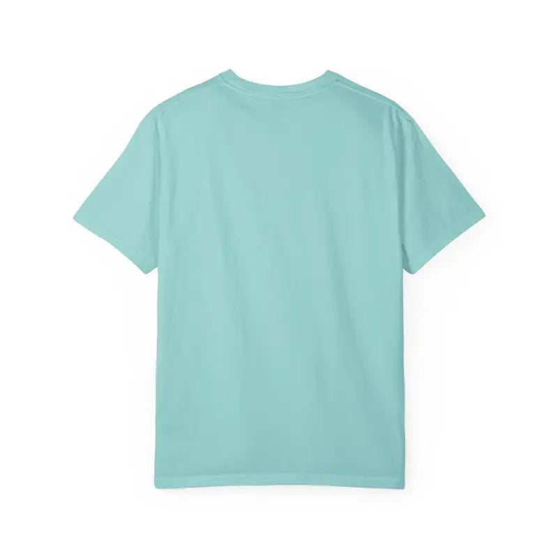 Light blue aqua and light green Dock of the Bay T Shirt displayed on a white background