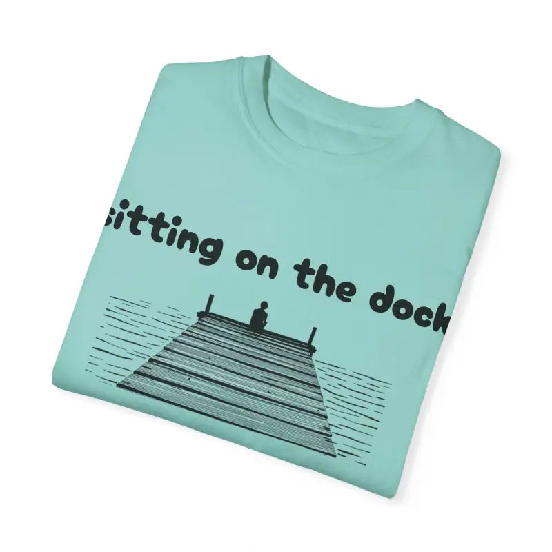 Folded Dock of the Bay T Shirt in Light Blue Aqua and Light Green with dock graphic