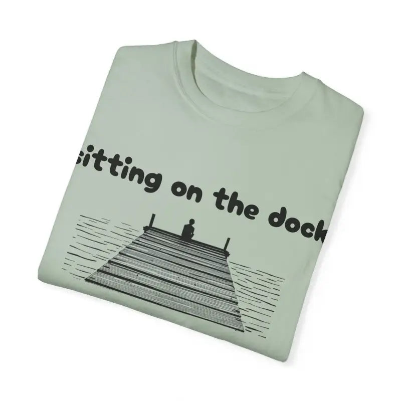 Folded Dock of the Bay T Shirt featuring dock graphic in Light Blue Aqua and Light Green