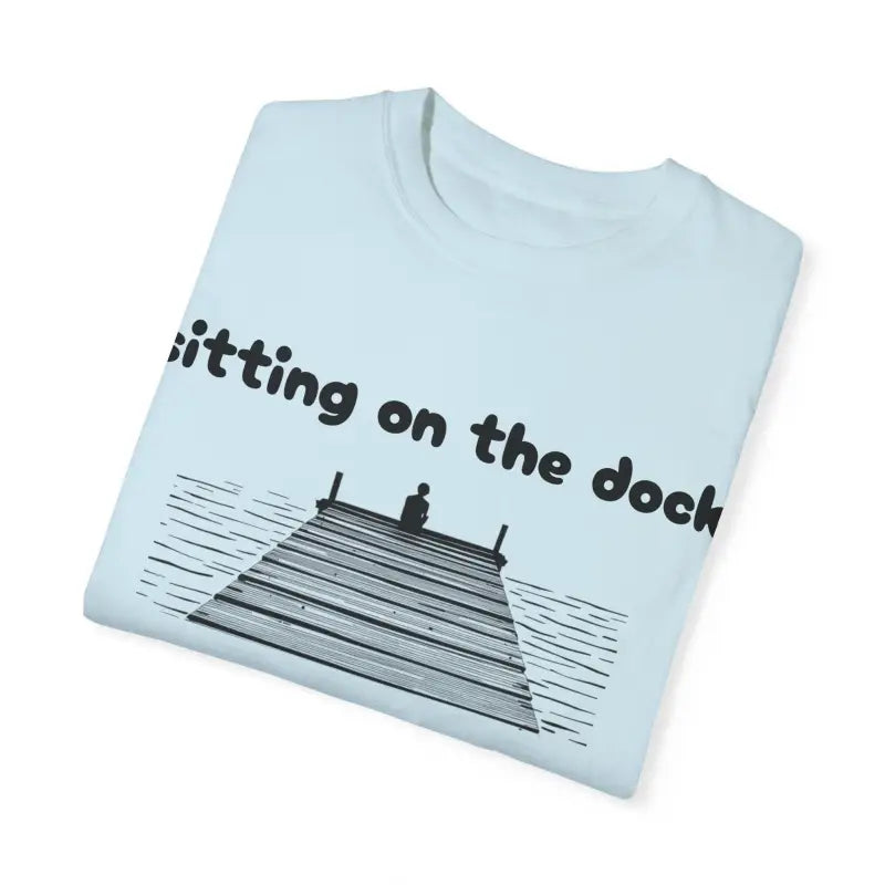 Folded Dock of the Bay T Shirt in Light Blue Aqua and Light Green with dock graphic design