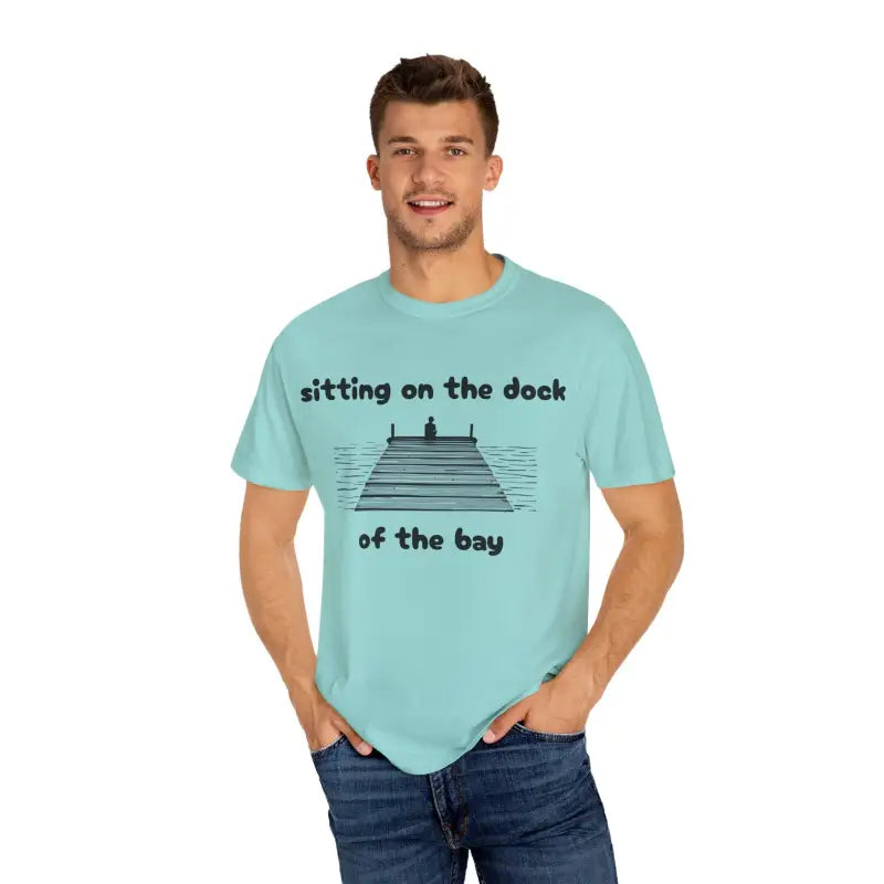 Light blue t-shirt for men, Dock of the Bay T Shirt in Light Blue Aqua and Light Green