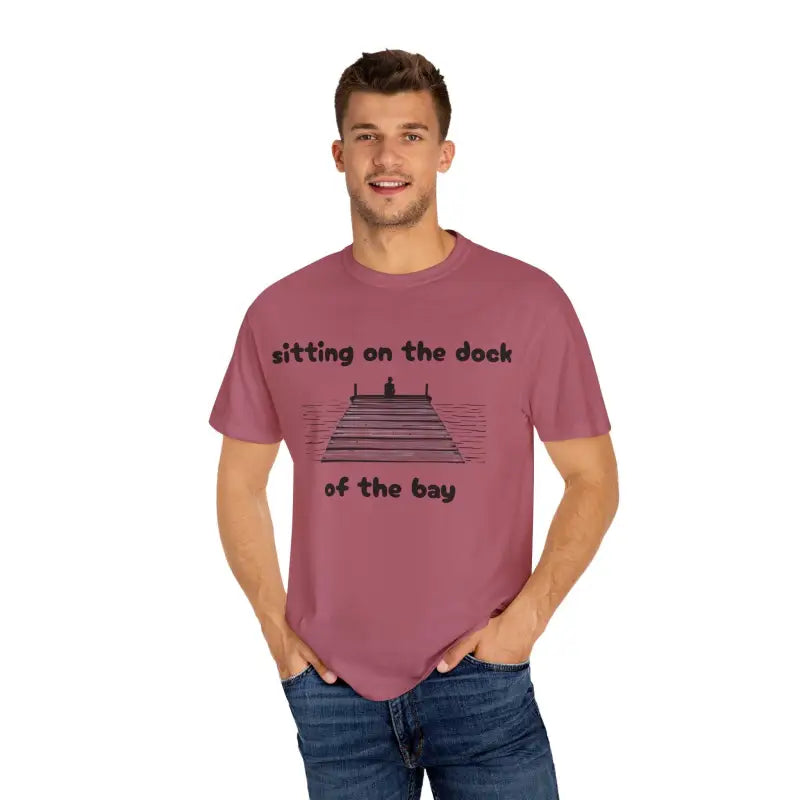Mauve t-shirt featuring dock graphic from Dock of the Bay T Shirt collection