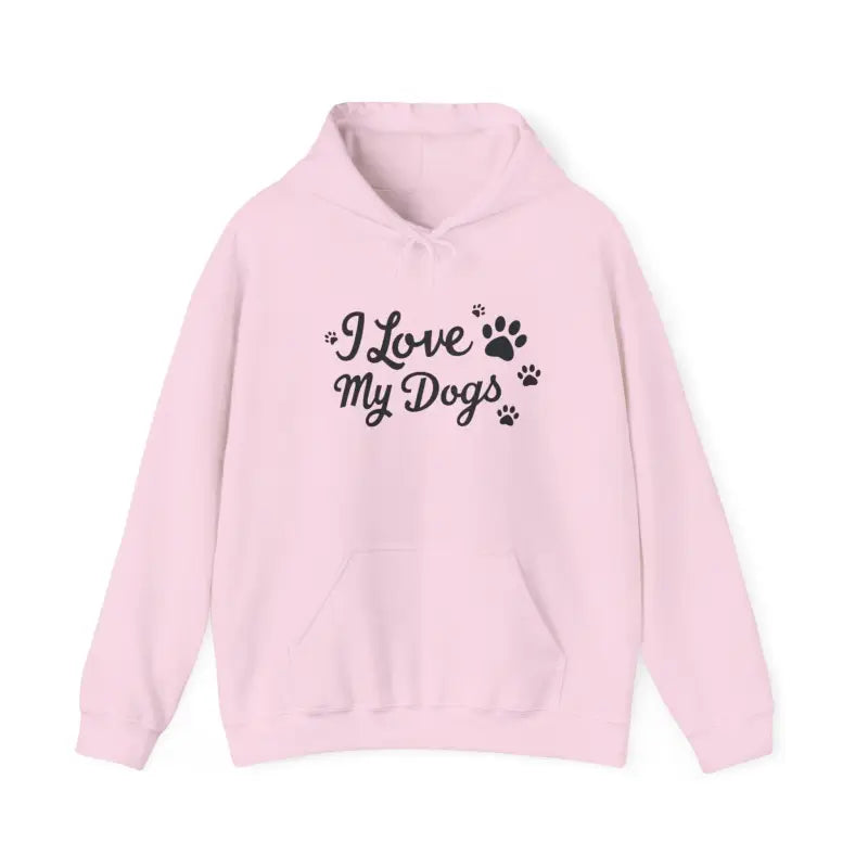 Pink hoodie featuring I Love My Dogs design ideal for dog lovers and pet enthusiasts