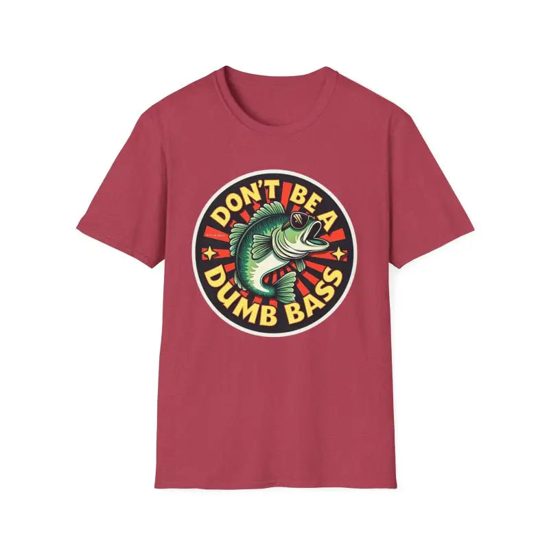 Maroon unisex t-shirt featuring fish graphic from Dont Be A Dumb Bass collection