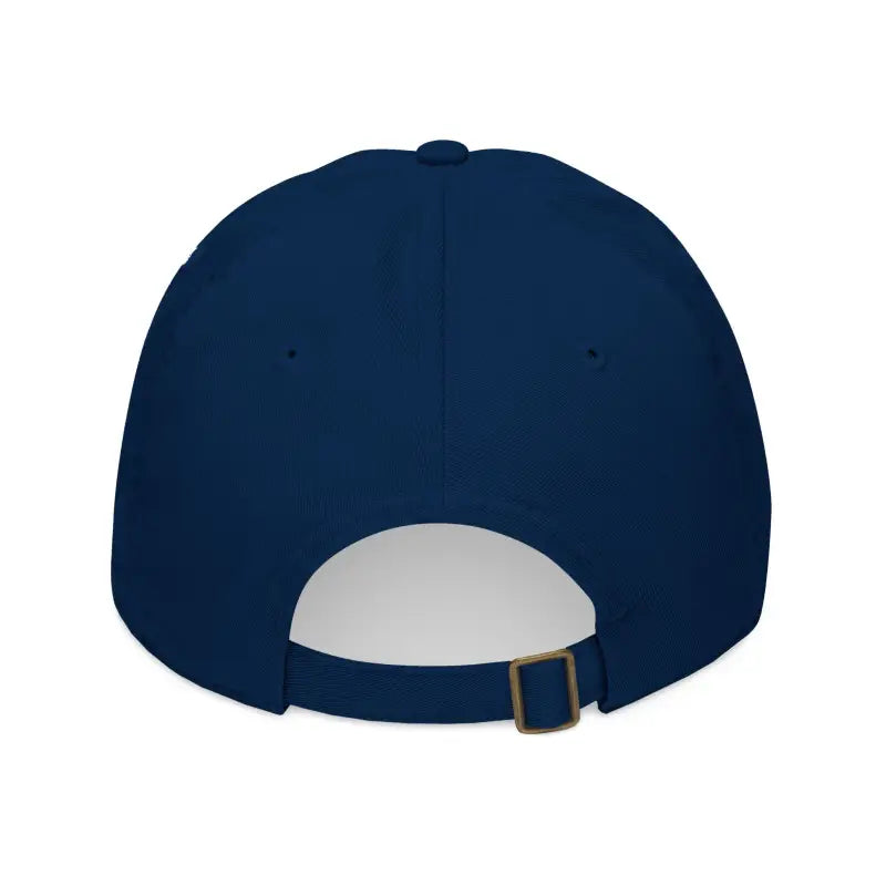 Navy blue embroidered organic baseball cap in bonnet style for stylish outdoor wear