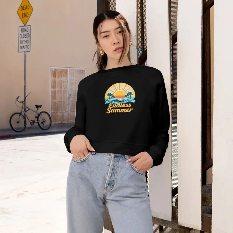 Black Endless Summer Cropped Sweatshirt for Women featured in stylish design
