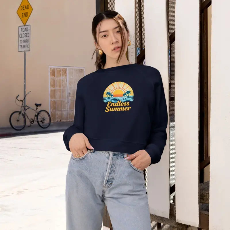 Navy blue cropped sweatshirt from the Endless Summer collection for women