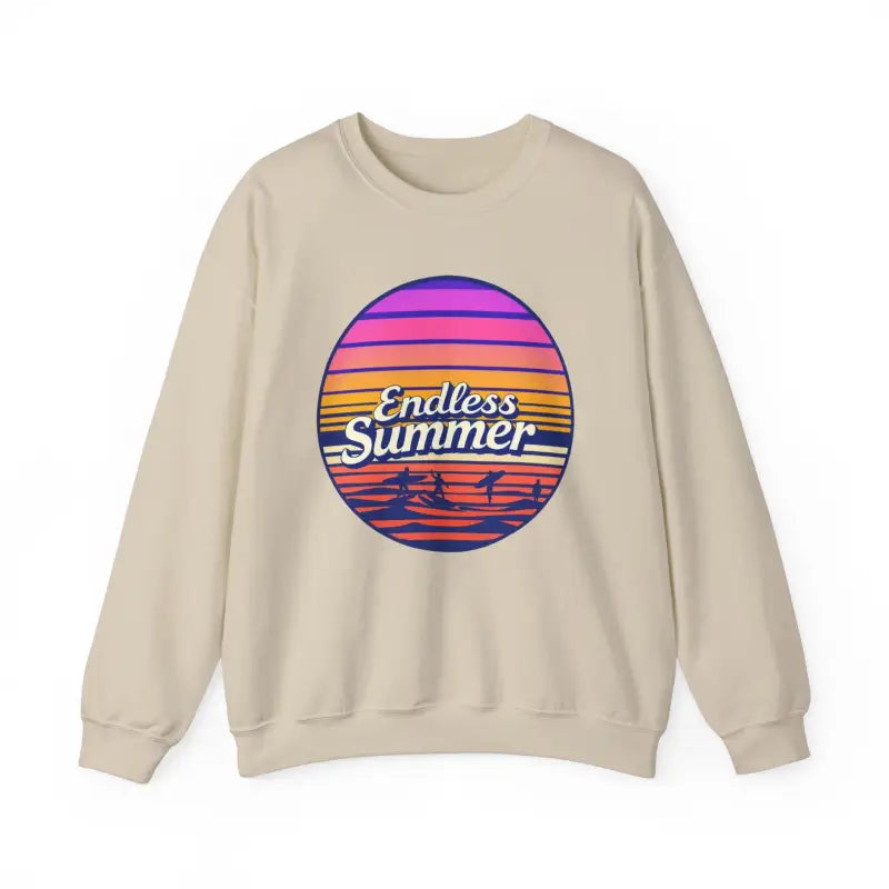 Beige Endless Summer Unisex Crewneck Sweatshirt with Relaxed Vibe Retro Design