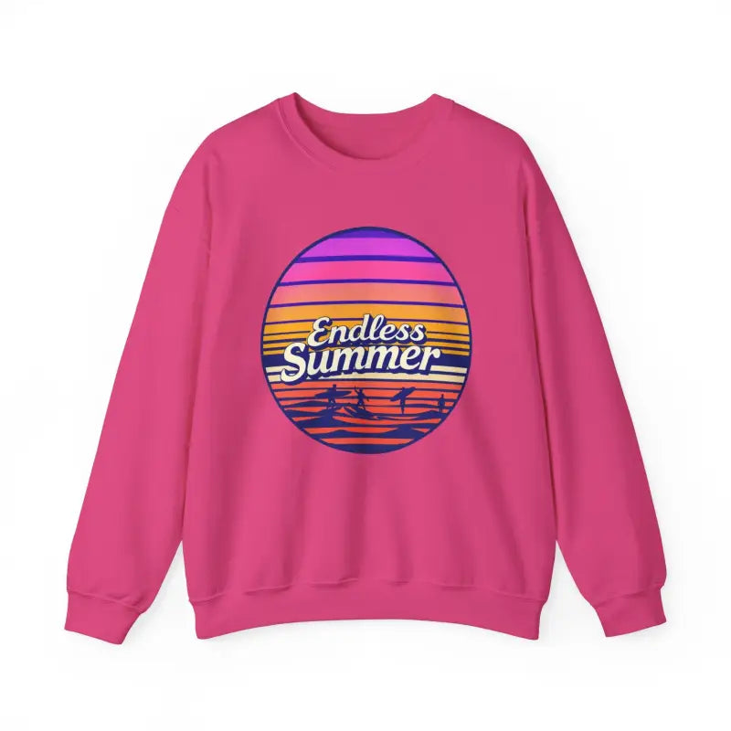 Pink sweatshirt featuring Endless Summer graphic from the Endless Summer unisex crewneck collection