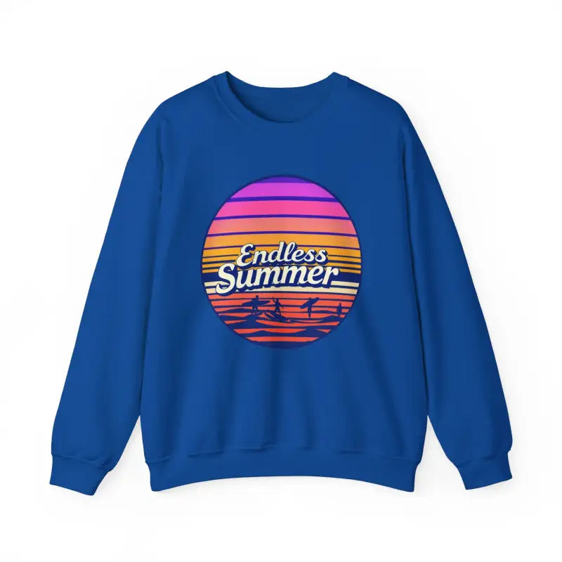 Blue Endless Summer sweatshirt showcasing a relaxed vibe and retro design