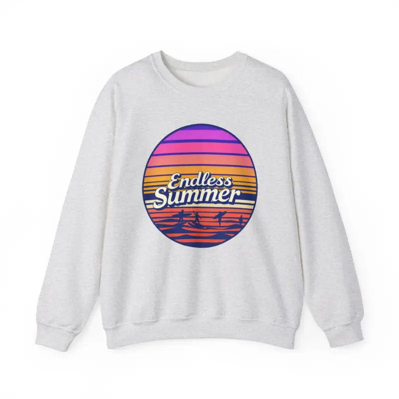 White Endless Summer graphic sweatshirt in relaxed unisex crewneck style