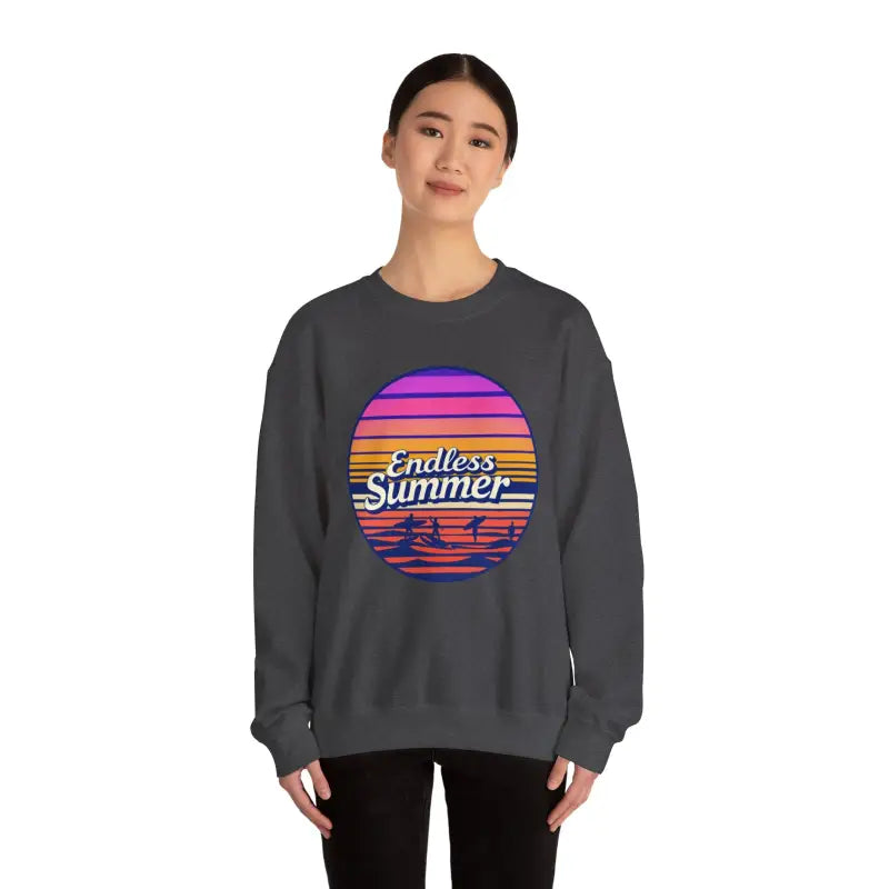Gray sweatshirt featuring Endless Summer design in a relaxed retro style