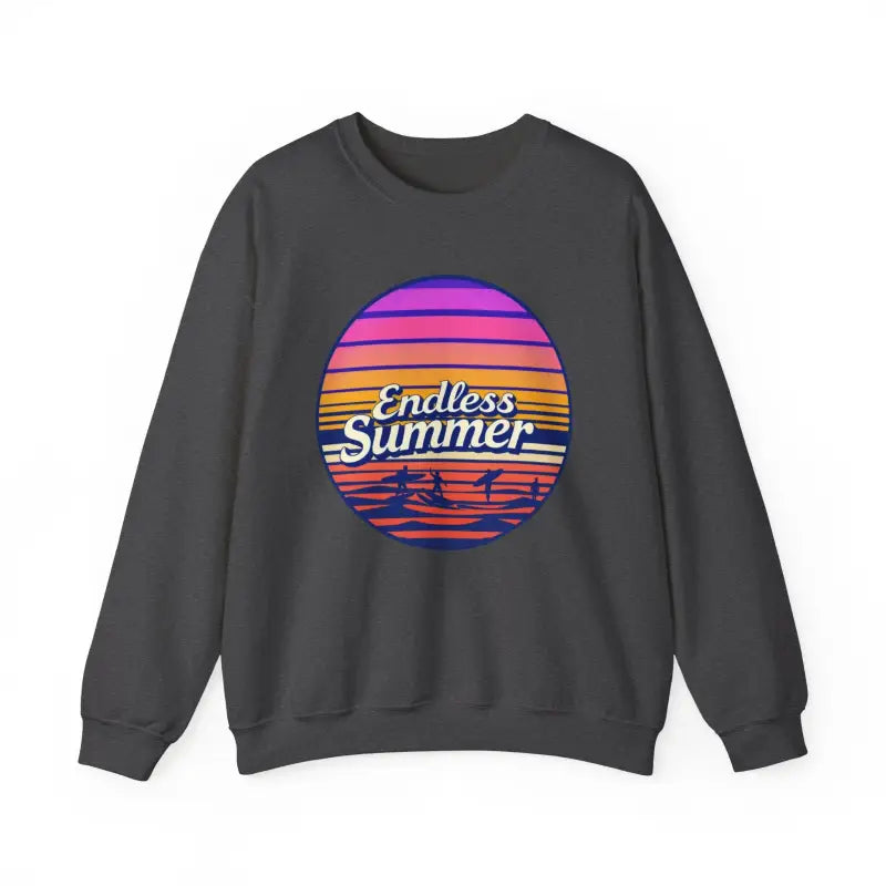 Gray sweatshirt featuring Endless Summer graphic for a relaxed retro vibe