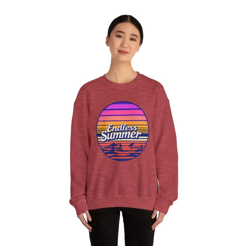Maroon sweatshirt featuring Endless Summer graphic for a relaxed retro vibe