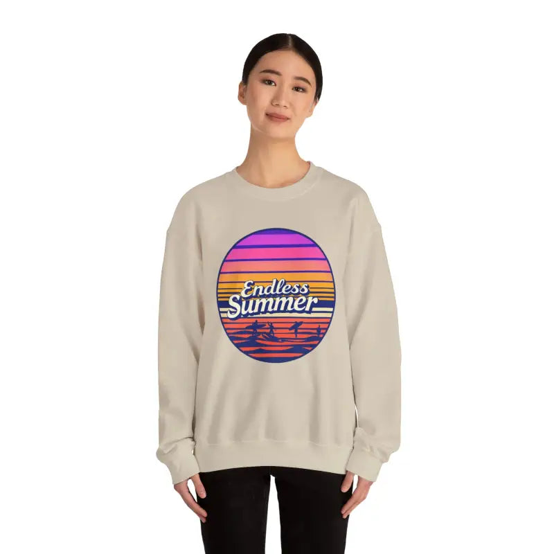 Beige Endless Summer sweatshirt featuring a relaxed vibe retro graphic design